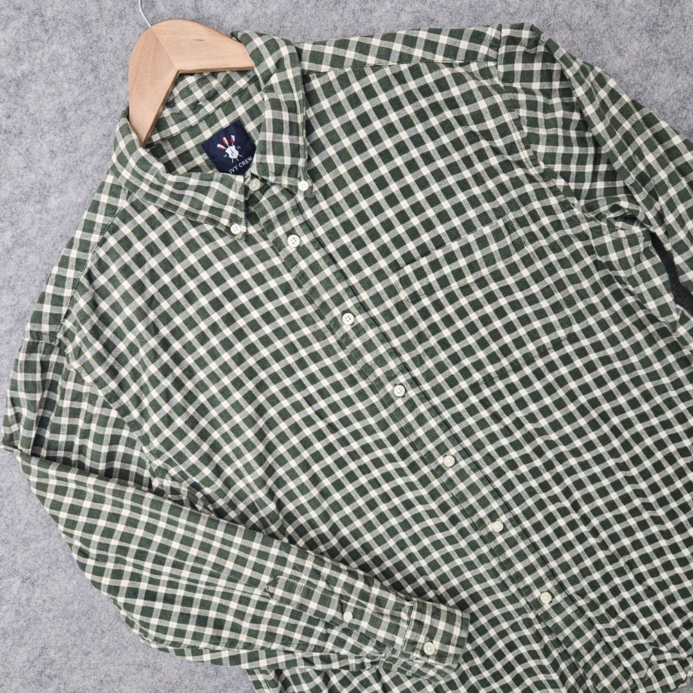 Ivy Crew Button Down Shirt Men XL Green Gingham Plaid Long Sleeve Cotton Flannel